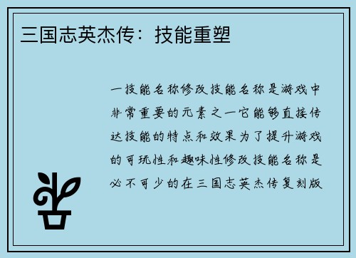 三国志英杰传：技能重塑